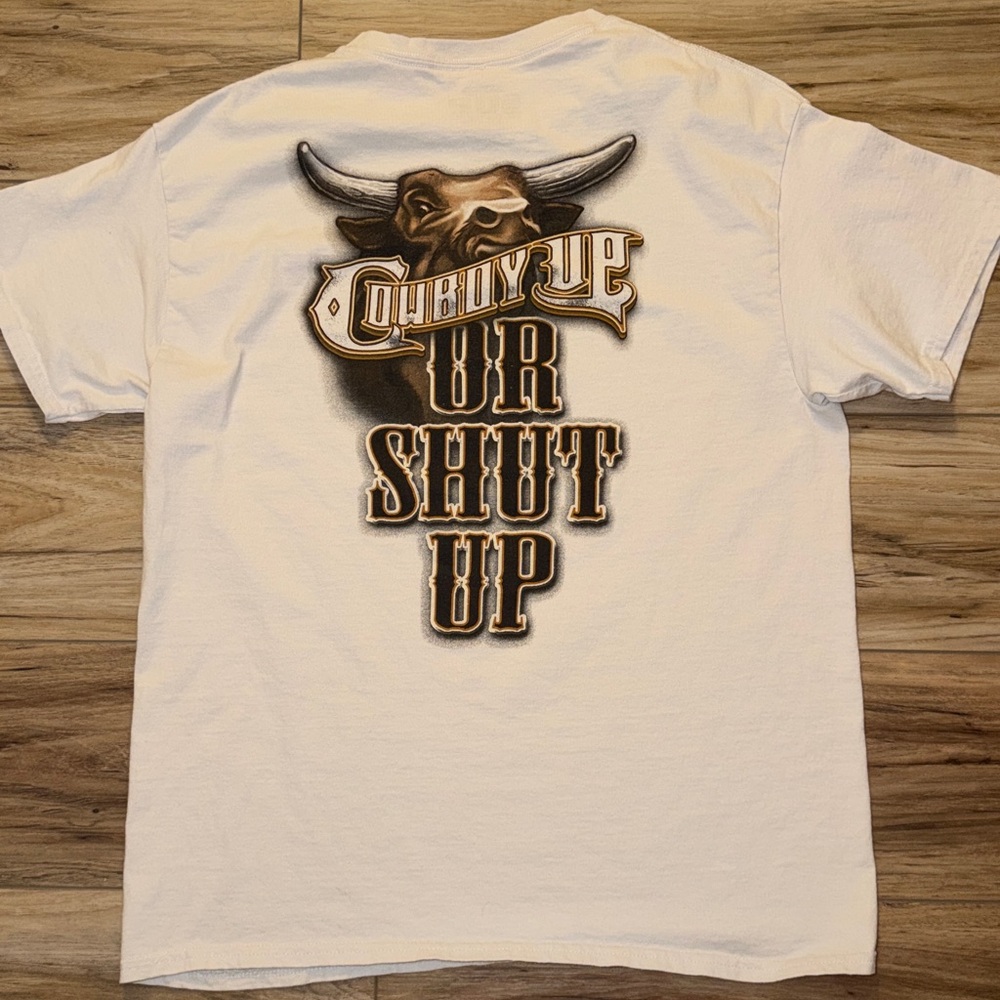 Cowboy Up or Shut Up Graphic Tee Western Rodeo Bull Shirt Size Large